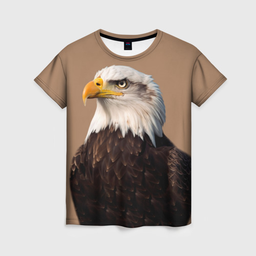 Женская футболка с принтом Белоголовый орлан птица, вид спереди №1