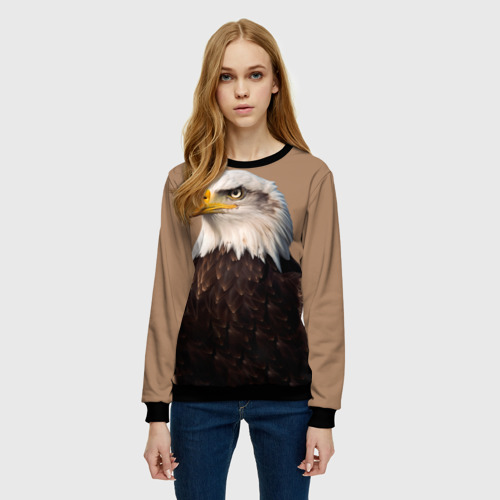 Женский свитшот 3D с принтом Белоголовый орлан птица, фото на моделе #1