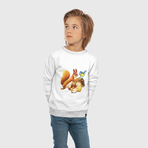 Детский свитшот хлопок Белка и грибы с птицей, цвет белый - фото 5
