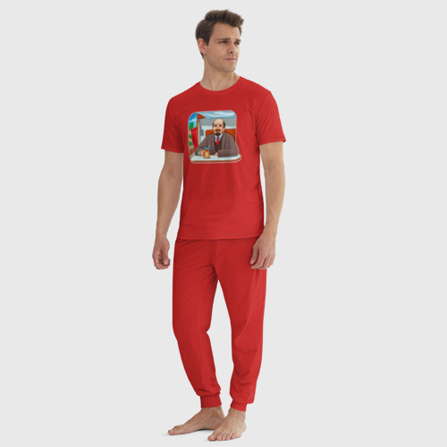 Мужская пижама хлопок с принтом Ленин в поезде, вид сбоку #3