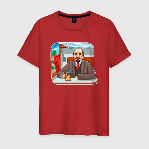 Мужская футболка хлопок с принтом Ленин в поезде, вид спереди #2