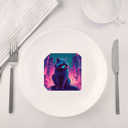 Набор: тарелка + кружка Енот в лучах неонового города - фото 2