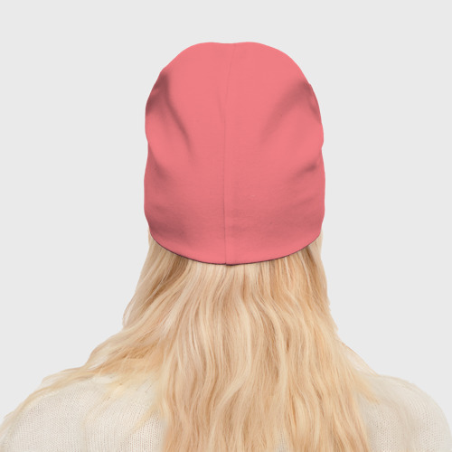 Женская шапка демисезонная Неоновый енот на фоне Киберпанк-города, цвет розовый - фото 4