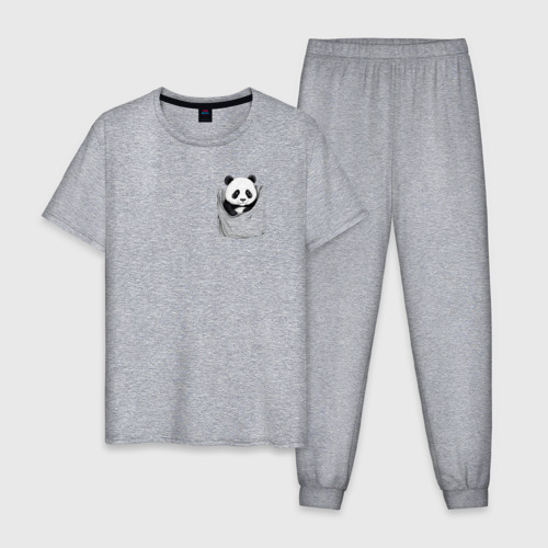 Мужская пижама хлопок с принтом Панда в кармане, вид спереди #2