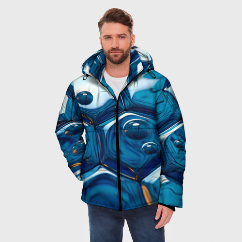 Мужская зимняя куртка 3D с принтом Водяные наносоты, фото на моделе #1