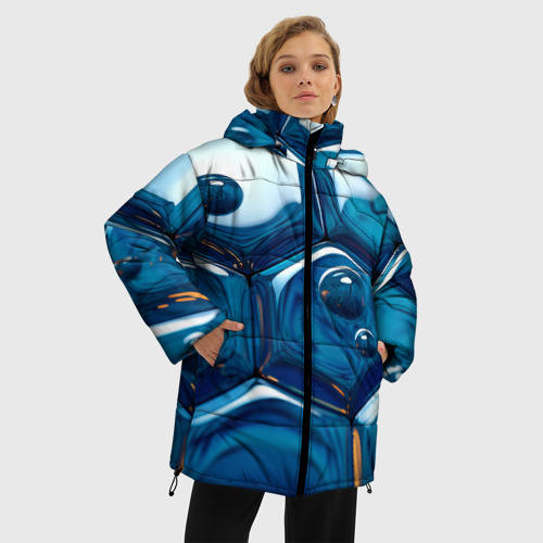 Женская зимняя куртка 3D с принтом Водяные наносоты, фото на моделе #1