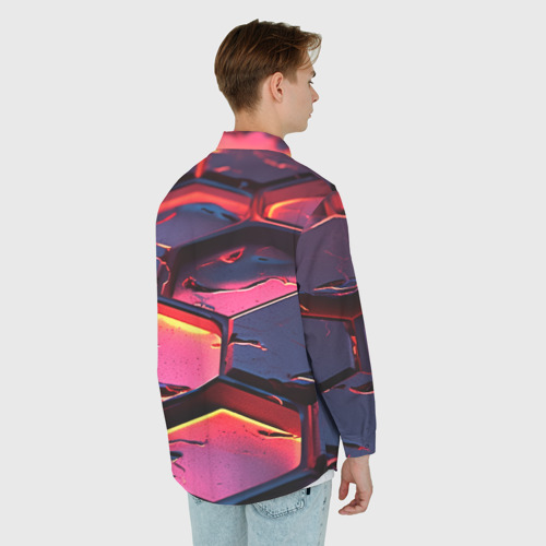 Мужская рубашка oversize 3D с принтом Розовые наносоты, вид сзади #2