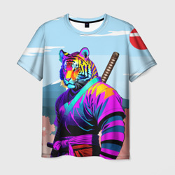 Мужская футболка 3D Тигр-самурай - Япония