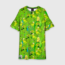 Детское платье 3D Зеленые волнистые попугайчики