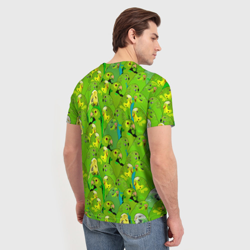 Мужская футболка 3D Зеленые волнистые попугайчики, цвет 3D печать - фото 4
