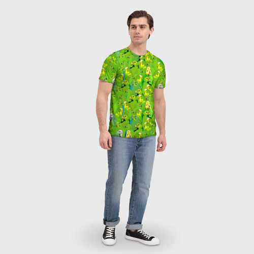 Мужская футболка 3D Зеленые волнистые попугайчики, цвет 3D печать - фото 5