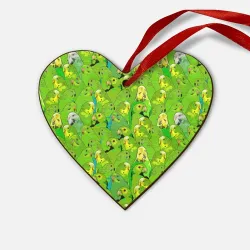 Деревянная игрушка Сердце Зеленые волнистые попугайчики
