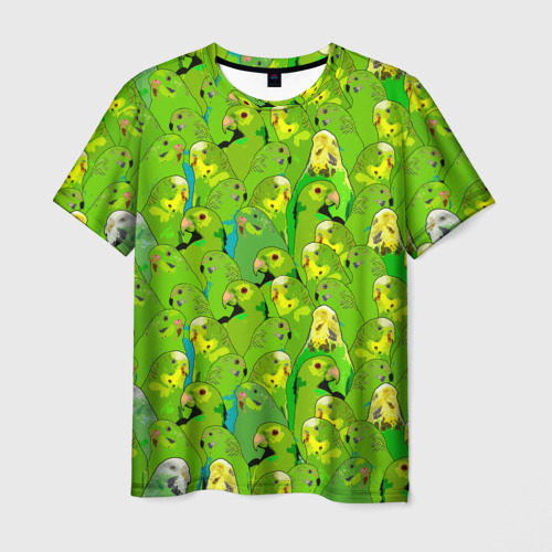 Мужская футболка 3D Зеленые волнистые попугайчики, цвет 3D печать