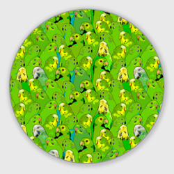 Круглый коврик для мышки Зеленые волнистые попугайчики