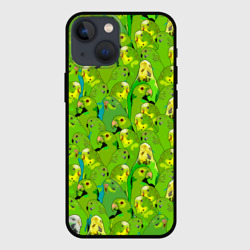 Чехол для iPhone 13 mini Зеленые волнистые попугайчики