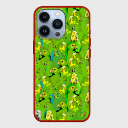 Чехол для iPhone 13 Pro Зеленые волнистые попугайчики