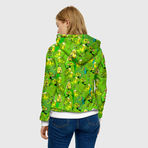 Женская толстовка 3D Зеленые волнистые попугайчики, цвет 3D печать - фото 4