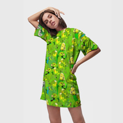 Платье-футболка 3D Зеленые волнистые попугайчики - фото 2