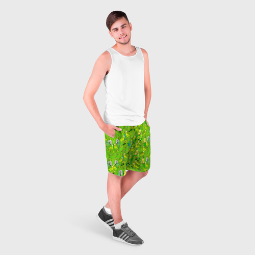 Мужские шорты 3D Зеленые волнистые попугайчики, цвет 3D печать - фото 3