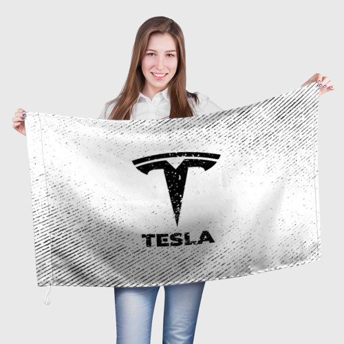 Флаг 3D Tesla с потертостями на светлом фоне
