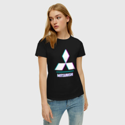 Женская футболка хлопок Значок Mitsubishi в стиле glitch - фото 2