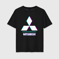 Женская футболка хлопок Oversize Значок Mitsubishi в стиле glitch