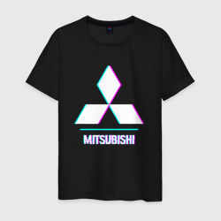 Мужская футболка хлопок Значок Mitsubishi в стиле glitch