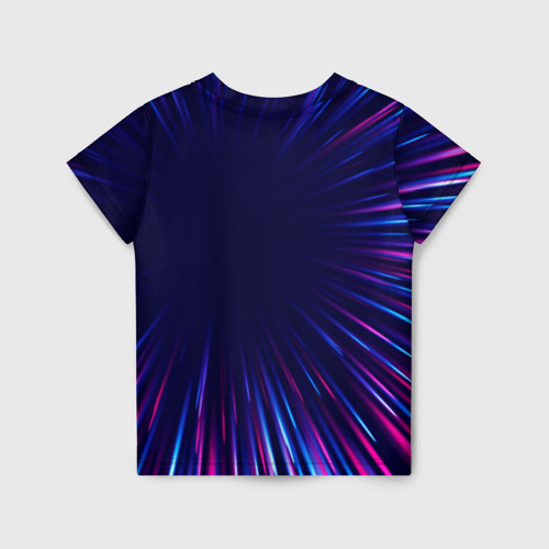 Детская футболка 3D с принтом Saab neon speed lines, вид сзади #1