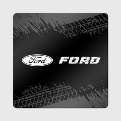Магнит виниловый Квадрат Ford Speed на темном фоне со следами шин: надпись и символ