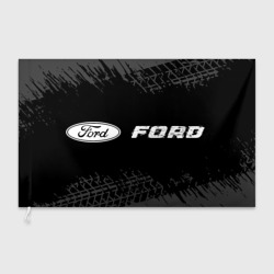 Флаг 3D Ford Speed на темном фоне со следами шин: надпись и символ