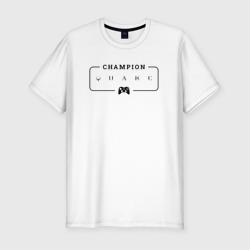Мужская футболка хлопок Slim Quake gaming champion: рамка с лого и джойстиком