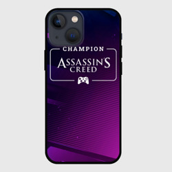 Чехол для iPhone 13 mini Assassin's Creed gaming champion: рамка с лого и джойстиком на неоновом фоне