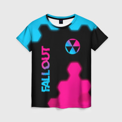 Женская футболка 3D Fallout - neon gradient: надпись, символ