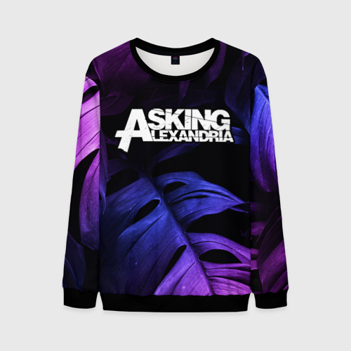 Мужской свитшот 3D Asking Alexandria neon monstera, цвет черный