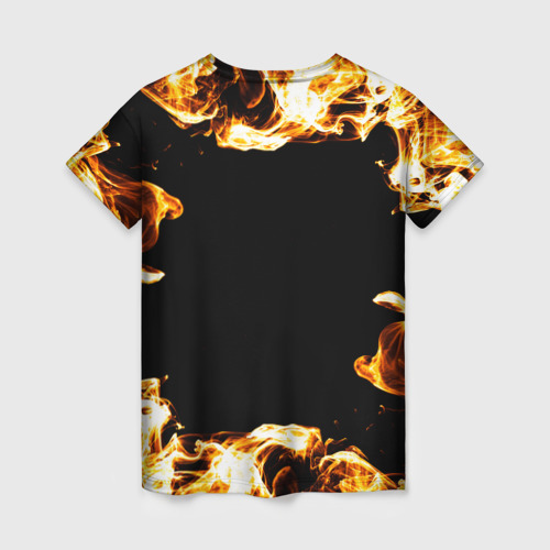 Женская футболка 3D с принтом The Offspring рок кот и огонь, вид сзади #1