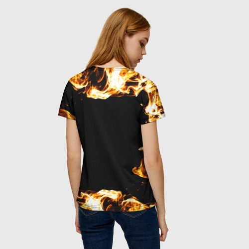 Женская футболка 3D с принтом The Offspring рок кот и огонь, вид сзади #2