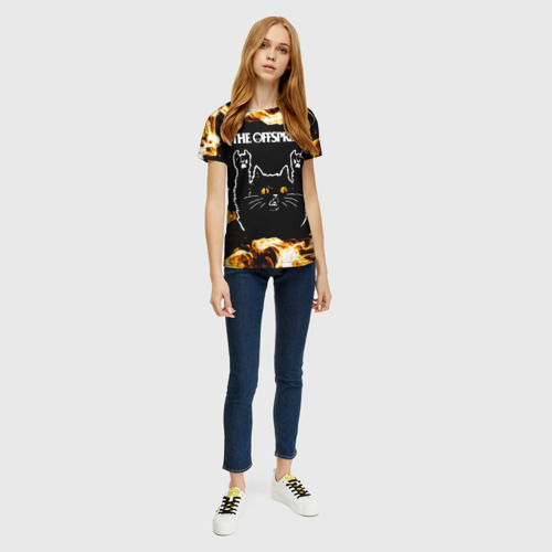 Женская футболка 3D с принтом The Offspring рок кот и огонь, вид сбоку #3