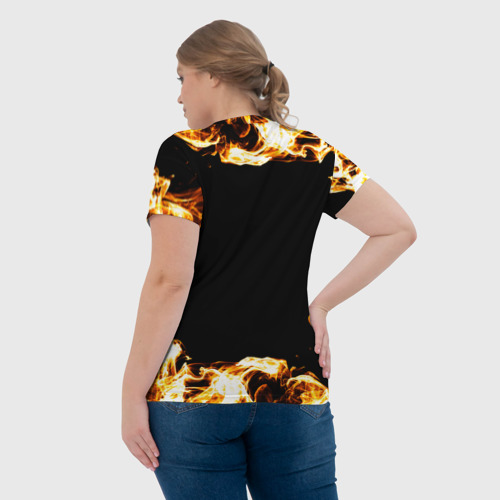 Женская футболка 3D с принтом The Offspring рок кот и огонь, вид сзади #2
