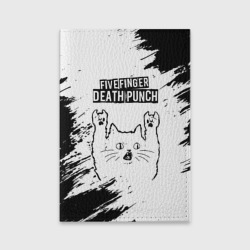 Обложка для паспорта матовая кожа Five Finger Death Punch рок кот на светлом фоне
