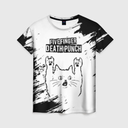 Женская футболка 3D Five Finger Death Punch рок кот на светлом фоне