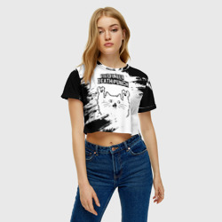 Женская футболка Crop-top 3D Five Finger Death Punch рок кот на светлом фоне - фото 2