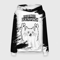 Женская толстовка 3D Five Finger Death Punch рок кот на светлом фоне