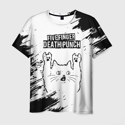 Мужская футболка 3D Five Finger Death Punch рок кот на светлом фоне, цвет 3D печать