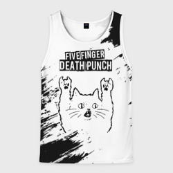 Мужская майка 3D Five Finger Death Punch рок кот на светлом фоне