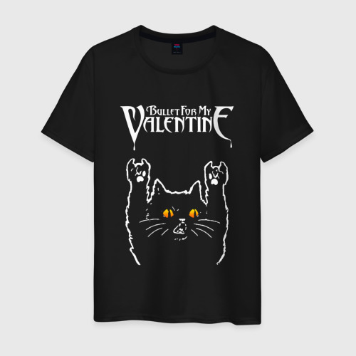 Мужская футболка хлопок Bullet For My Valentine rock cat, цвет черный