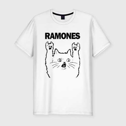 Мужская футболка хлопок Slim Ramones - rock cat, цвет белый