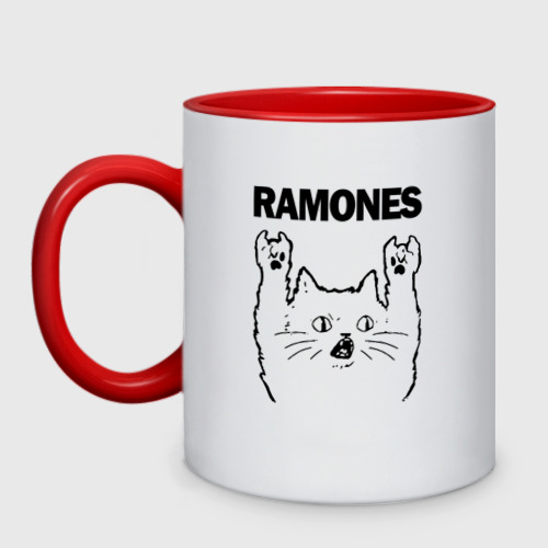 Кружка двухцветная Ramones - rock cat, цвет белый + красный