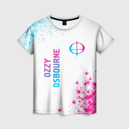 Женская футболка 3D с принтом Ozzy Osbourne neon gradient style: надпись, символ, вид спереди #2