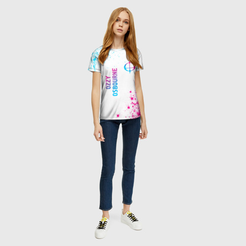 Женская футболка 3D с принтом Ozzy Osbourne neon gradient style: надпись, символ, вид сбоку #3