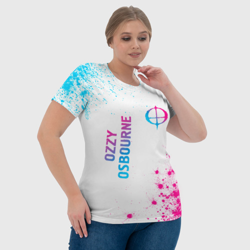 Женская футболка 3D с принтом Ozzy Osbourne neon gradient style: надпись, символ, фото #4